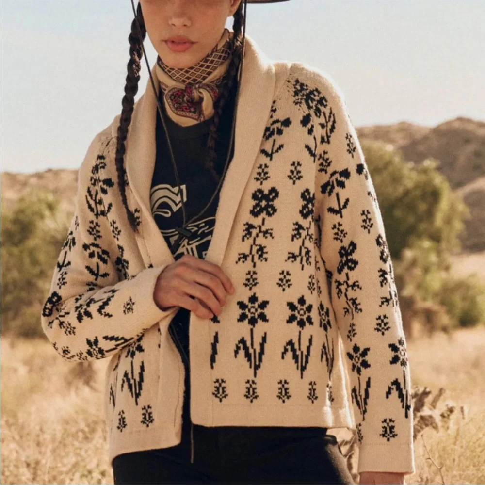 The Great. Garden Lodge Cardigan Sweater in Black and Cream Floral. Size 1. - Picture 8 of 9
